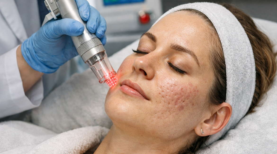 Lady under going treatment for her acne scar
