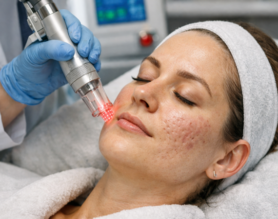 Lady under going treatment for her acne scar