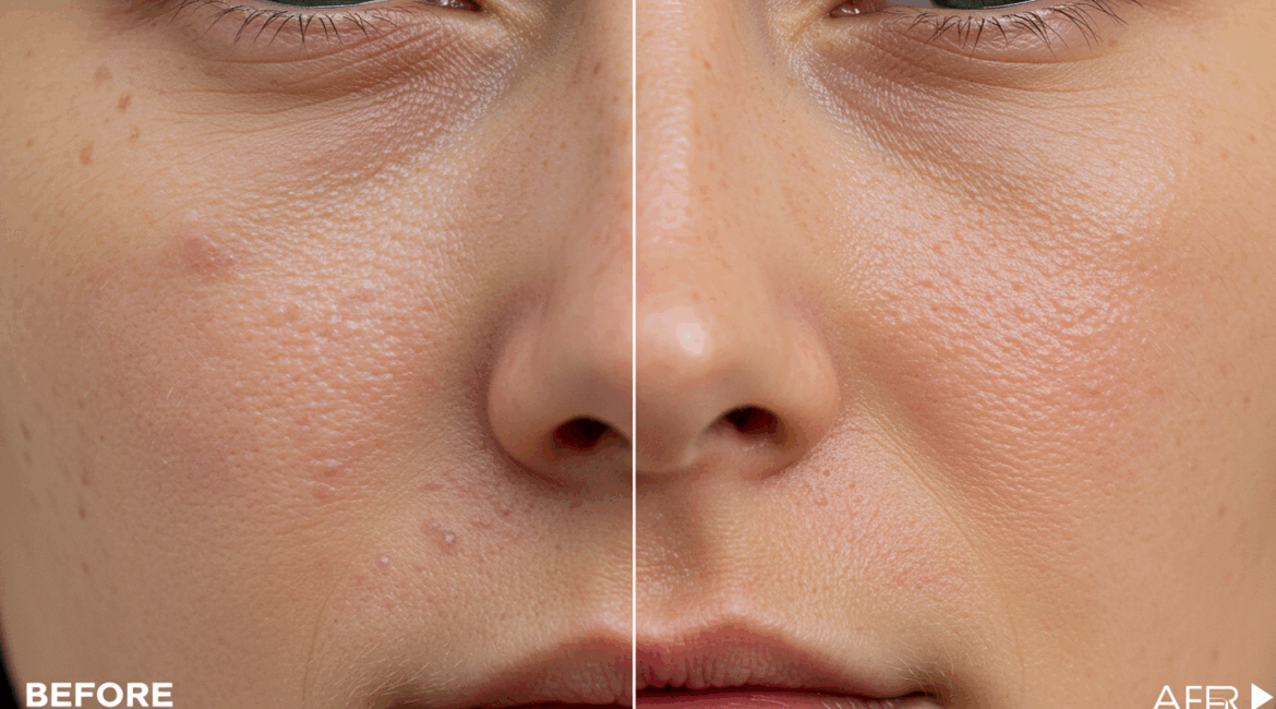Split-screen image showing before and after Pico Laser results.