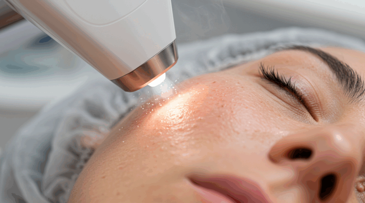 A woman with mild acne scars undergoing Pico Laser