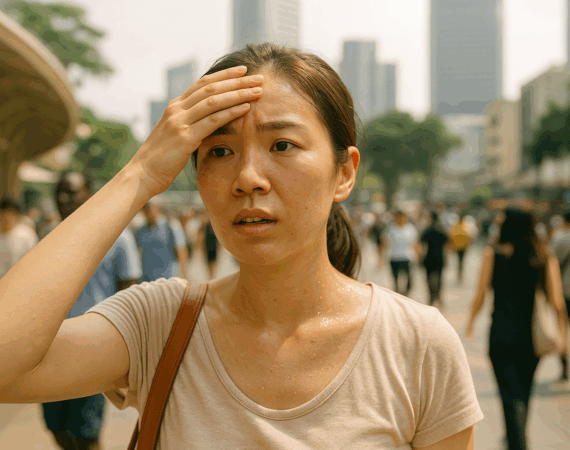 Woman walking feeling the effect of Singapore's climate