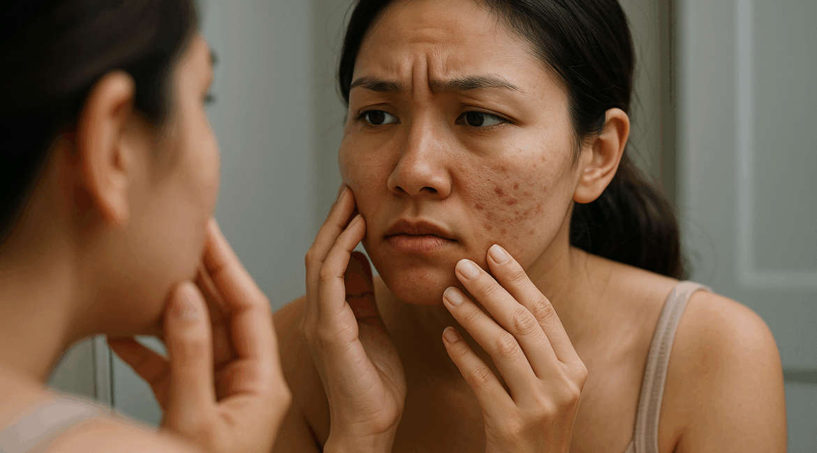 Woman with severe acne