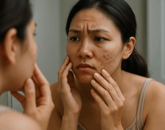 Woman with severe acne