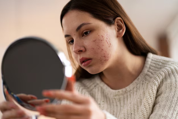 a woman dealing with teenage acne